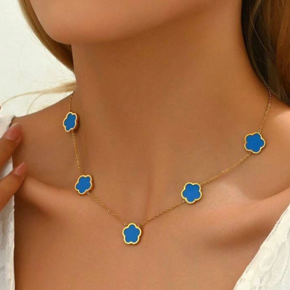 Jewelry - SKY BLUE 5 -CLOVER GOLD NECKLACE